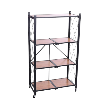 رف تخزين معدني قابل للطي (4 طبقات – خشبي)