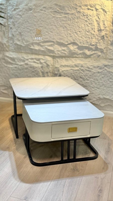 طقم طاولة رخام مربع+ جارور 212-3