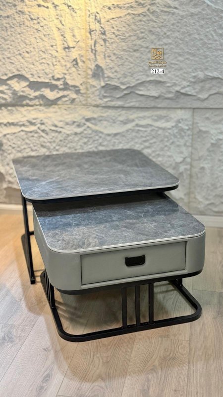 طقم طاولة رخام مربع + جارور 212-4