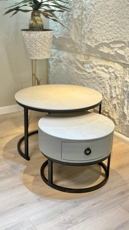 طقم طاولة رخام مدور+جارور 212-5