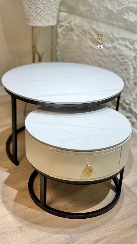 طقم طاولة رخام مدور+ جارور 212-6